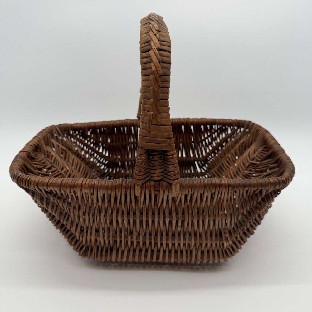 Vintage Wicker Gathering Basket With Handle Rectangular Picnic Rustic Farmhouse‎